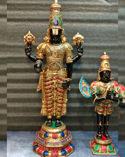 Brass Tirupati Balaji with Garuda Statue shiny Black and Golden Finish