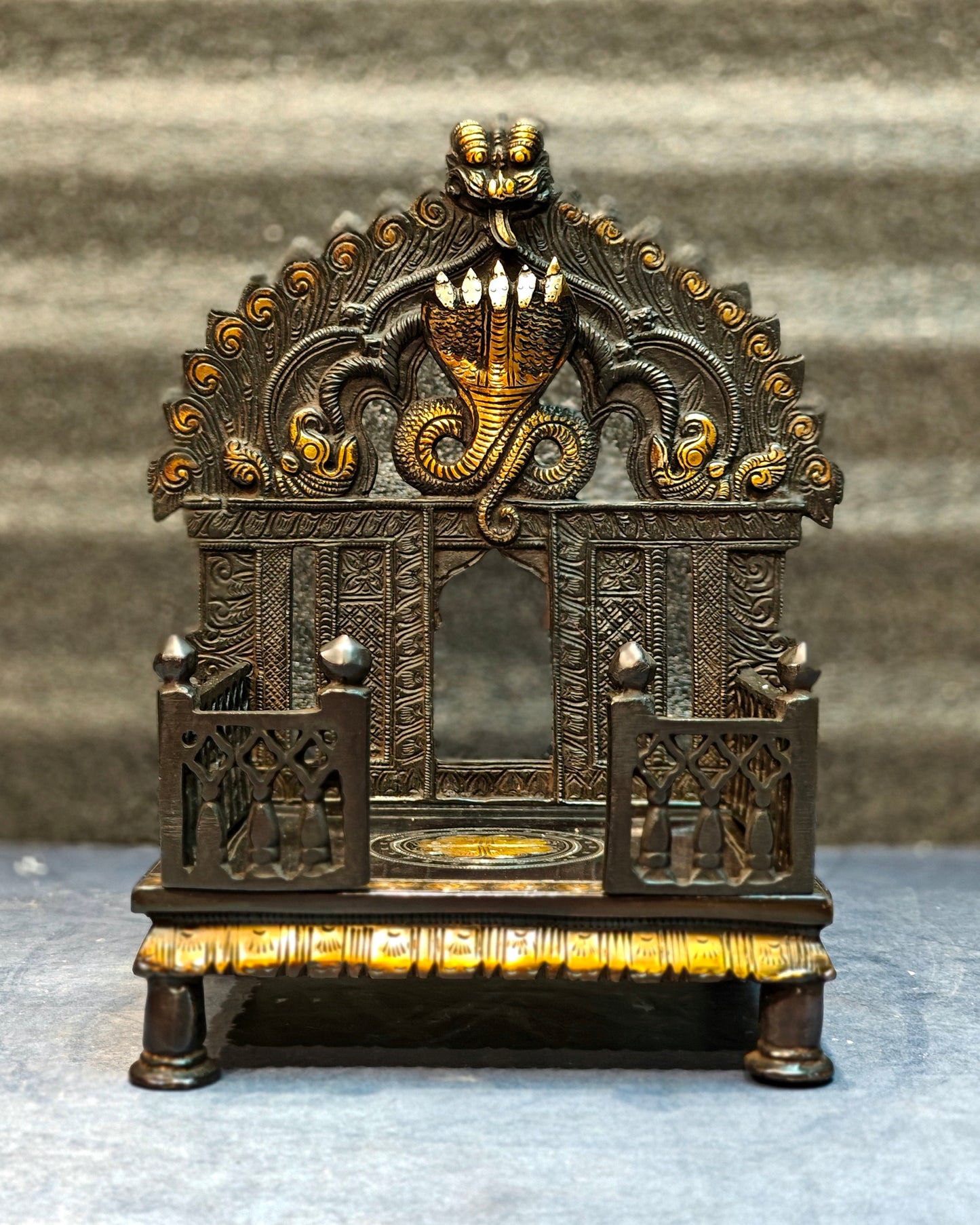 Brass Singhaasan with Prabhavali brass temple black finish