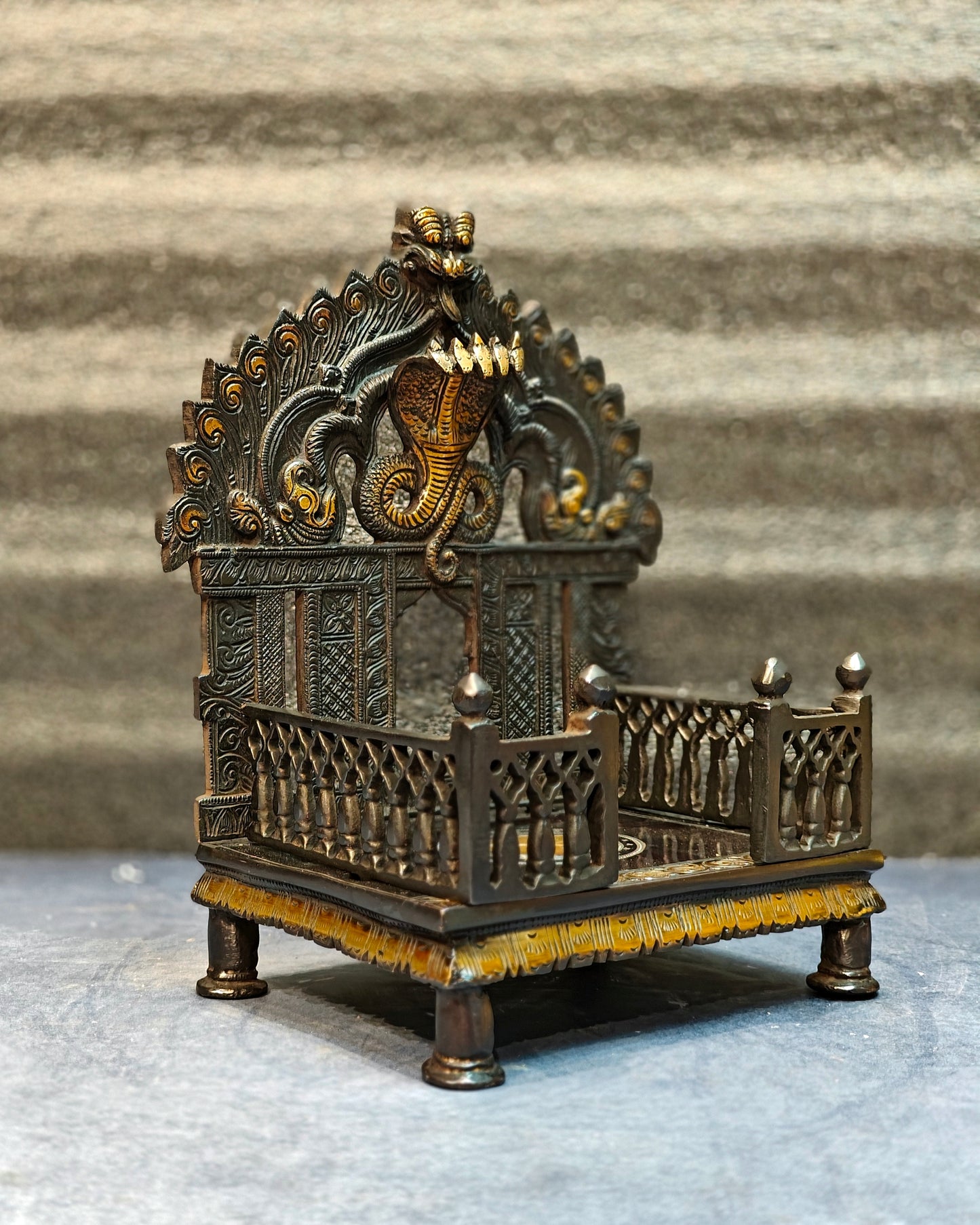 Brass Singhaasan with Prabhavali brass temple black finish