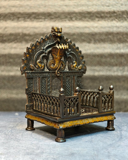 Brass Singhaasan with Prabhavali brass temple black finish