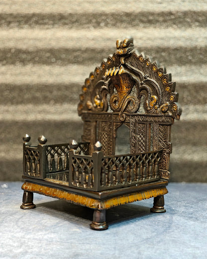 Brass Singhaasan with Prabhavali brass temple black finish