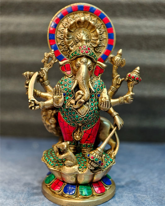 Ashirwaad Kana drishti Vinayaka Ganesha Brass Idol - 12 Inch multi color meenakari
