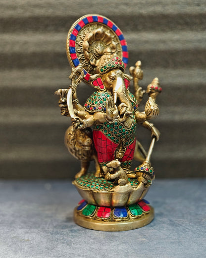 Ashirwaad Kana drishti Vinayaka Ganesha Brass Idol - 12 Inch multi color meenakari