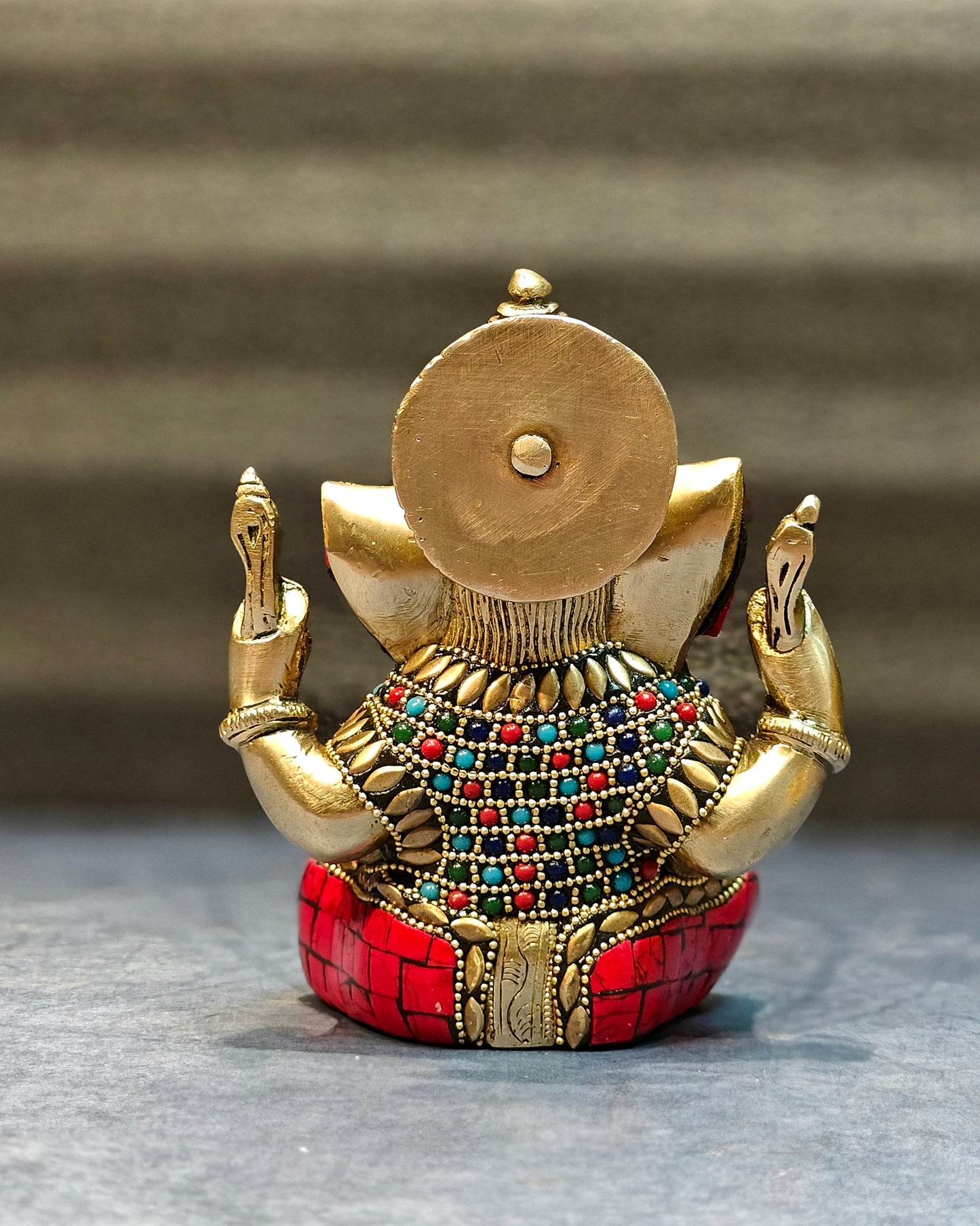 Ganapati brass idol with meenakari stonework 6"
