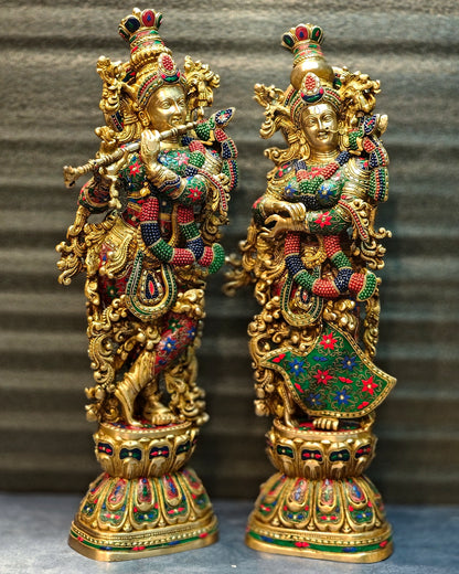 Brass Handcrafted Radha Krishna idol pair large 30 inch