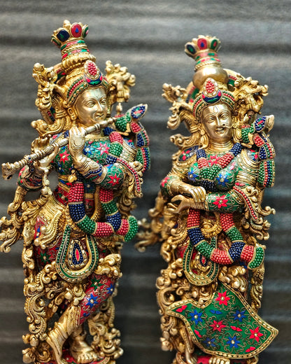 Brass Handcrafted Radha Krishna idol pair large 30 inch