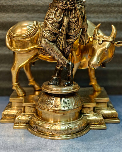 Brass Superfine Krishna With Cow idol Black 25.5 in