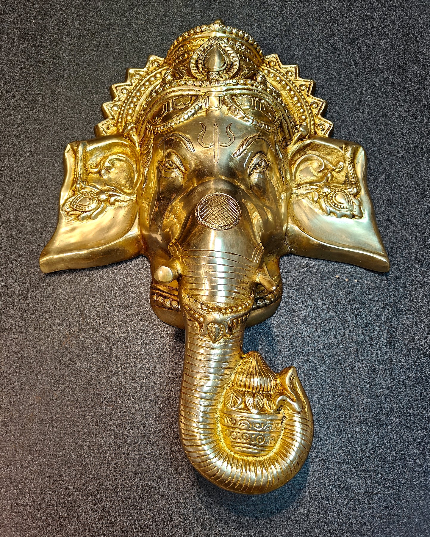 Large Pure Brass Lord Ganesha Face Wall Hanging | 25"