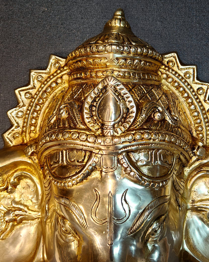 Large Pure Brass Lord Ganesha Face Wall Hanging | 25"