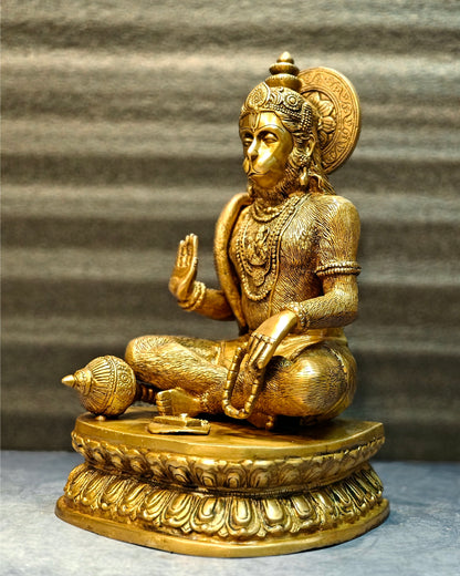 Divine Pure Brass Blessing Hanuman Idol - 14"
