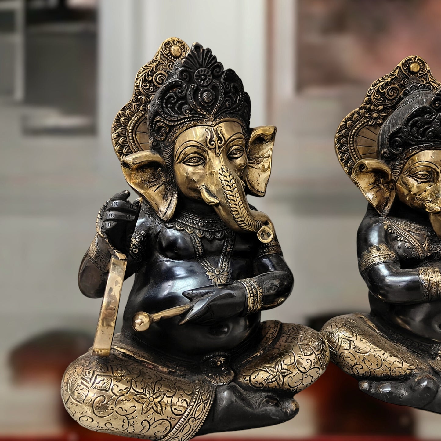 Brass Large Ganesha Music Set idols 12 inch Showpieces