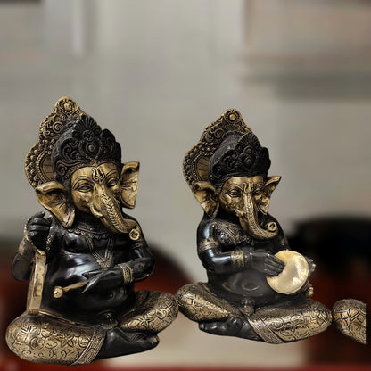 Brass Large Ganesha Music Set idols 12 inch Showpieces