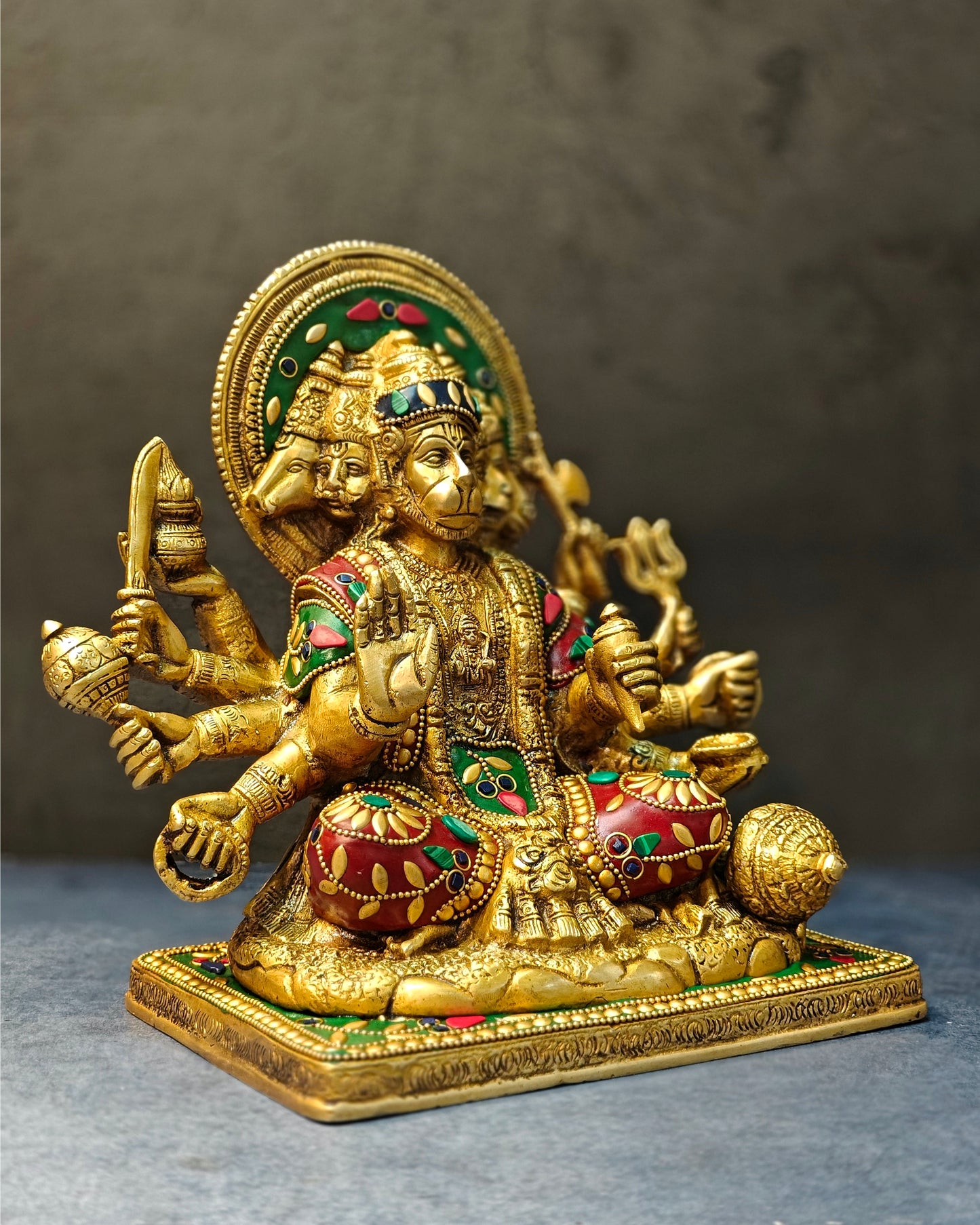Pure Brass Superfine Panchmukhi Hanuman Blessing Statue - 10 inch multicolour