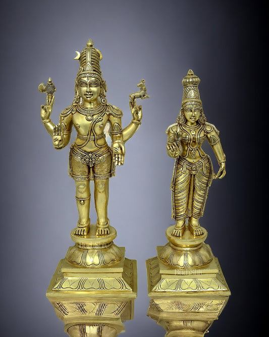 Brass Standing Shiva Parvati idols 23 inch