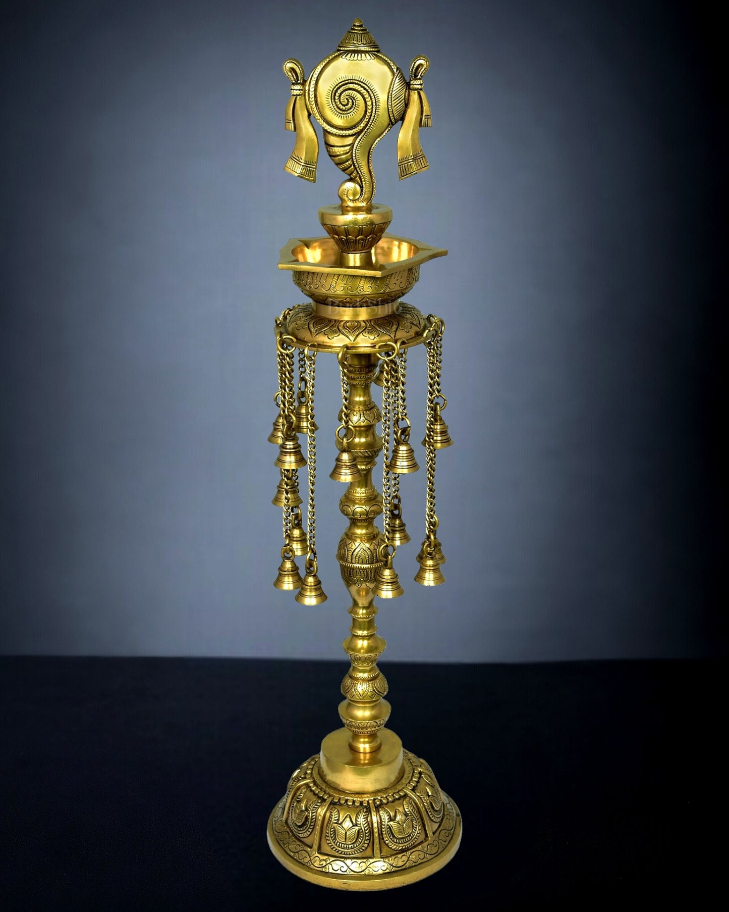 Sacred Superfine Brass Shankh Chakra Oil Lamps - Pair 30 inch