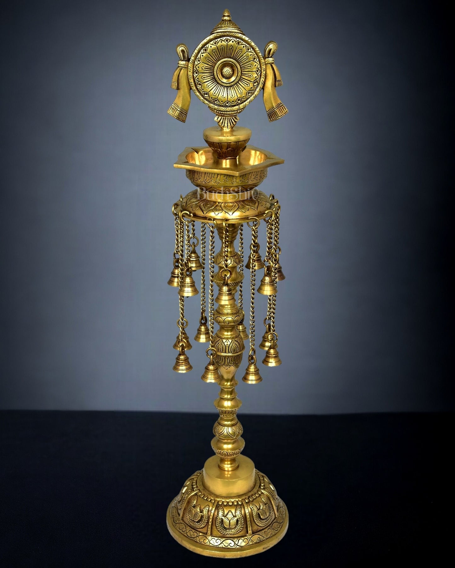 Sacred Superfine Brass Shankh Chakra Oil Lamps - Pair 30 inch