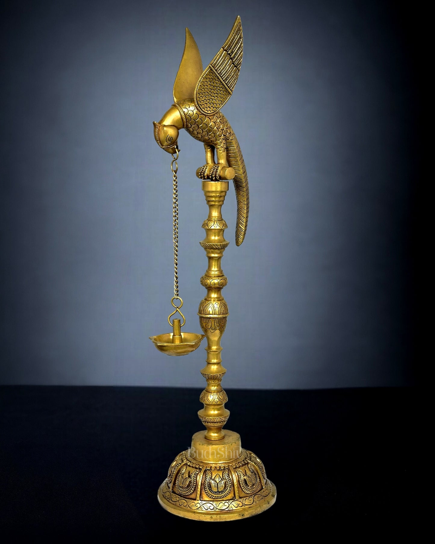 Handcrafted Pure Brass Superfine Large Parrot Lamp Vilakku - 29"