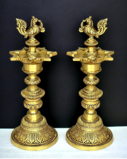 Brass Peacock vilakku oil lamp diya 15.5 inch superfine