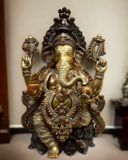 Brass Ganapati Idol on Lotus base 21"