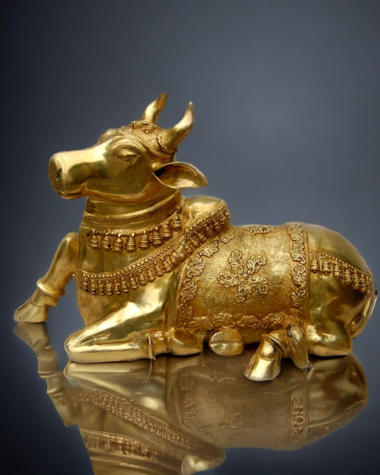 Brass Glossy Large Nandi Sculpture 34 inch