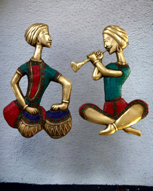 Hanging Musicians Set in Pure Brass - Set of 2 - Meenakari