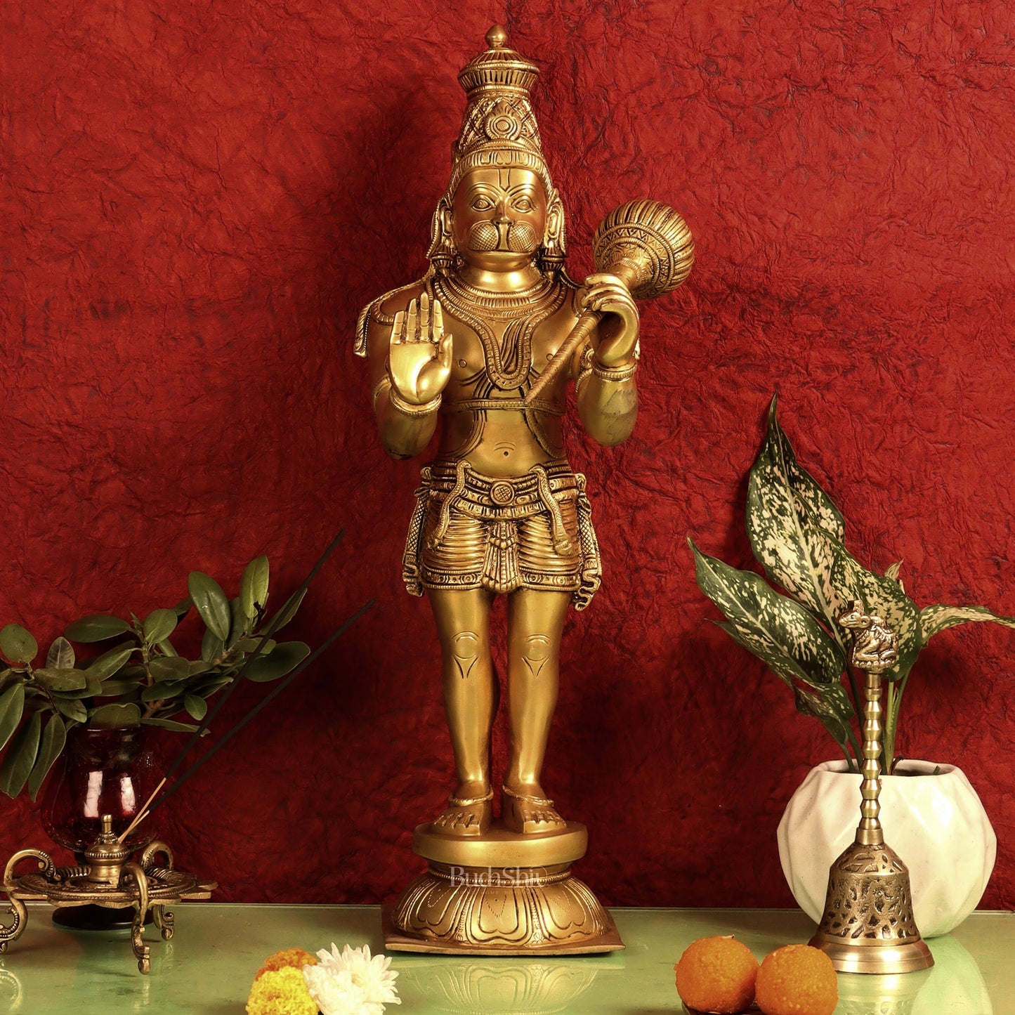 Hanuman Statue in Blessing Aashirwaad Mudra | Superfine Brass | 21.5" Tall