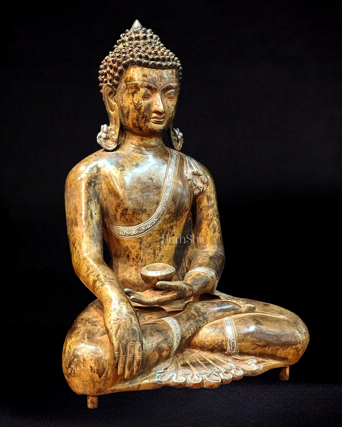 Brass Bhumisparsha Buddha in Nirvana | Super Antique Tone | 21" Height | 16 kg"