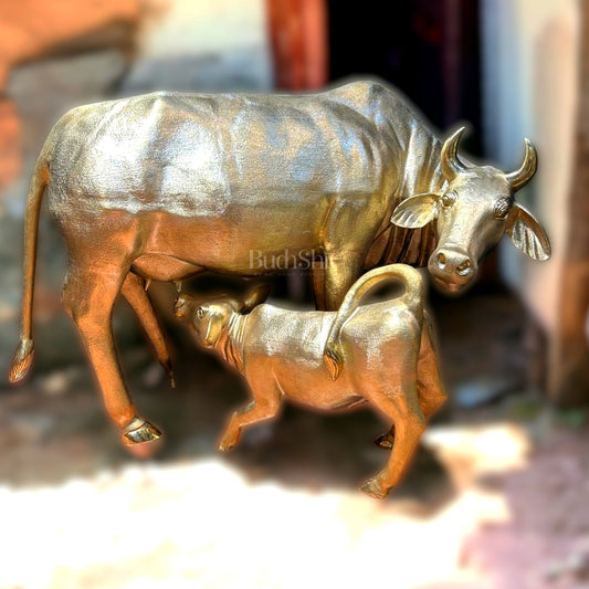 Brass Large Cow and Calf statue 48"