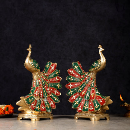 Elegant Brass Peacock Showpiece Pair | 10"