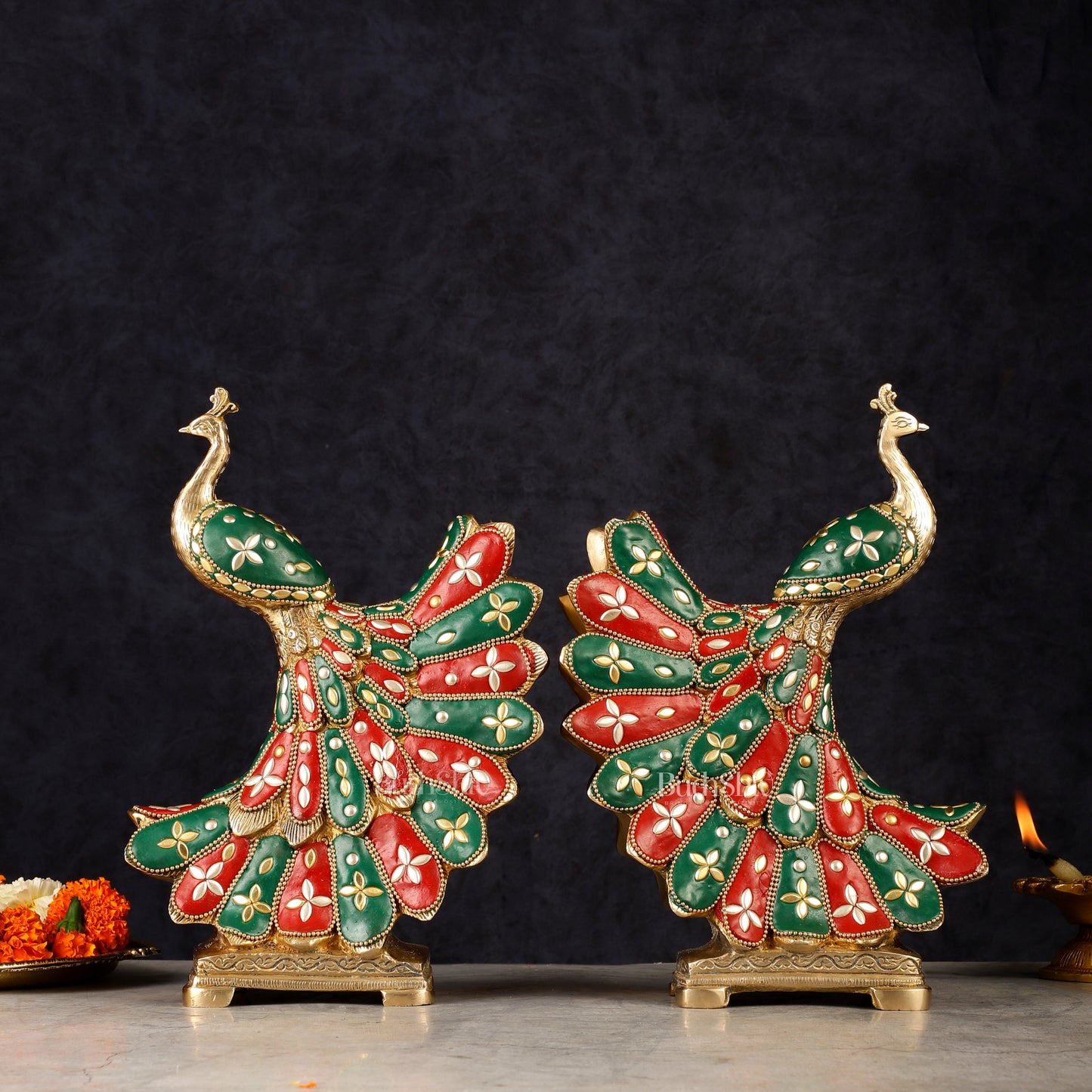 Elegant Brass Peacock Showpiece Pair | 10"