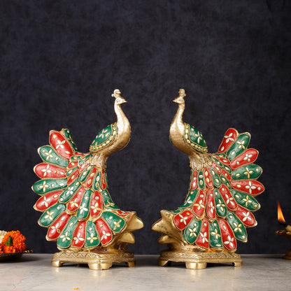 Elegant Brass Peacock Showpiece Pair | 10"