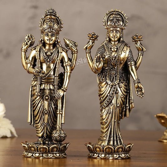 Brass Superfine Intricate Miniature Vishnu Lakshmi Narayana Idol - 5"