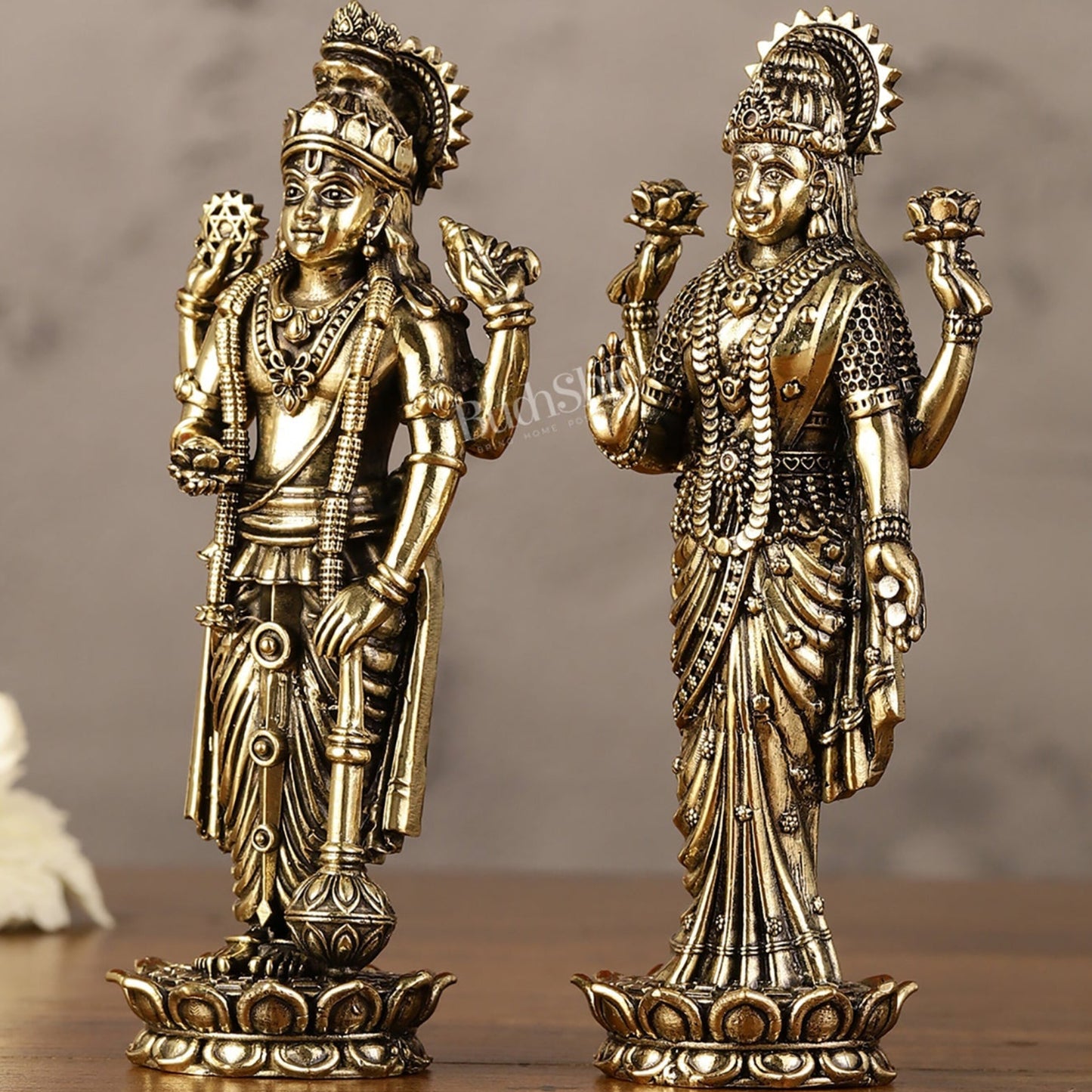 Brass Superfine Intricate Miniature Vishnu Lakshmi Narayana Idol - 5"