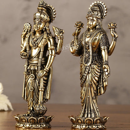 Brass Superfine Intricate Miniature Vishnu Lakshmi Narayana Idol - 5"