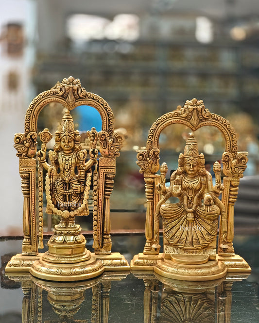 Pure Brass Tirupati Balaji with Padmavathi Statue | 14" Balaji & 11.5" Padmavathi