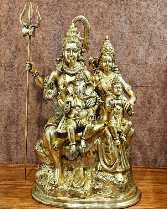Large Pure Brass Shiv Parivar Statue - 28"