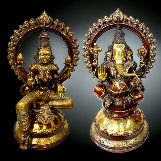 Divine Brass Ganesha and Lakshmi Statue Set 27"