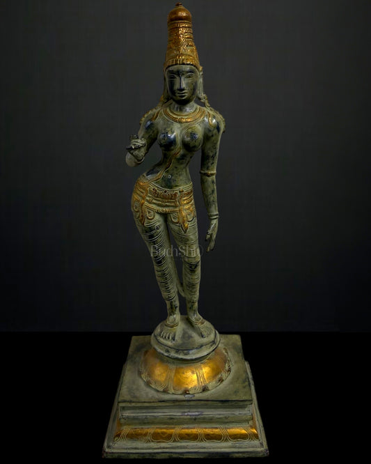 24-Inch Pure Brass Standing Uma Parvati Devi Idol