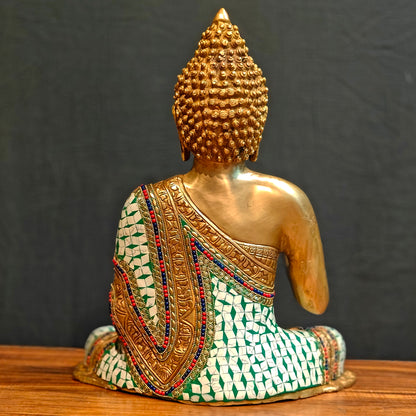 Buddha Brass Idol in Aashirwaad Abhaya Mudra - 17 Inch, Exquisite Stonework