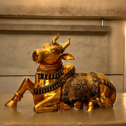 Exquisite Brass Antique Large Nandi Sculpture 35"