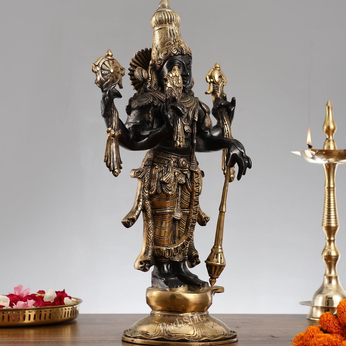 Brass Lord Vishnu Statue - Handcrafted, 20" Tall, 12kg