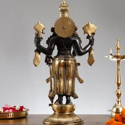 Brass Lord Vishnu Statue - Handcrafted, 20" Tall, 12kg