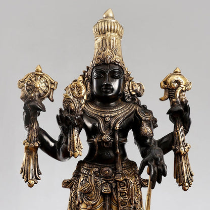 Brass Lord Vishnu Statue - Handcrafted, 20" Tall, 12kg