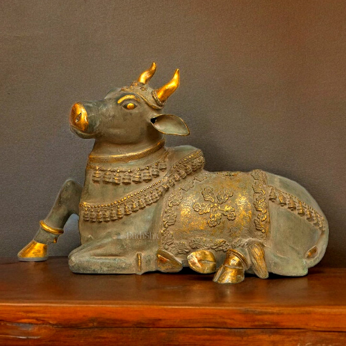 Brass Antique Large Nandi Sculpture 35" Sand Finish