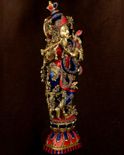 Brass Krishna Idol 30 inch meenakari