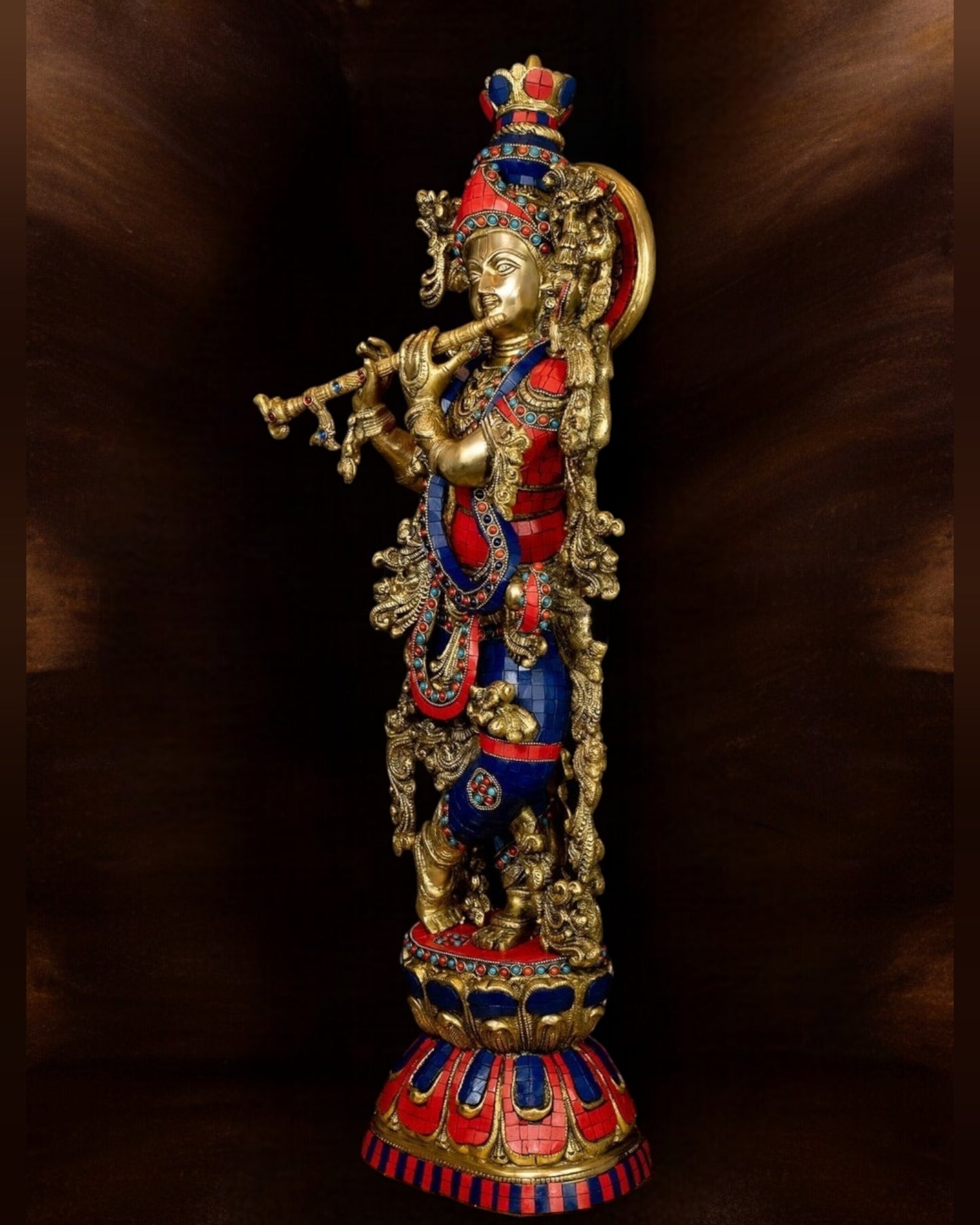 Brass Krishna Idol 30 inch meenakari