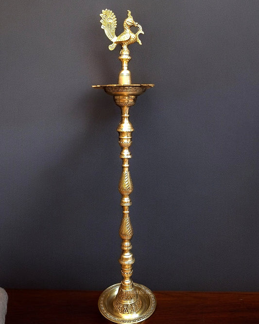 Pure Brass Large Inauguration Peacock Samai Oil Lamp - 68 Inch/ 5.5 feet