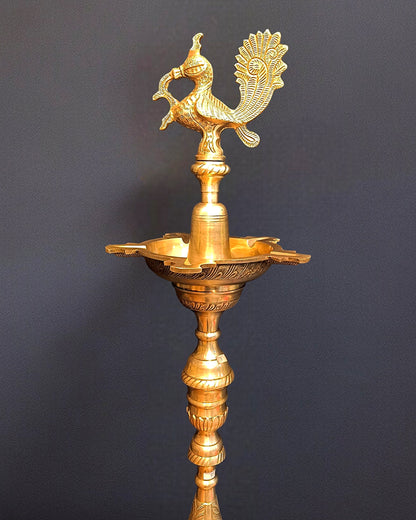 Pure Brass Large Inauguration Peacock Samai Oil Lamp - 68 Inch/ 5.5 feet