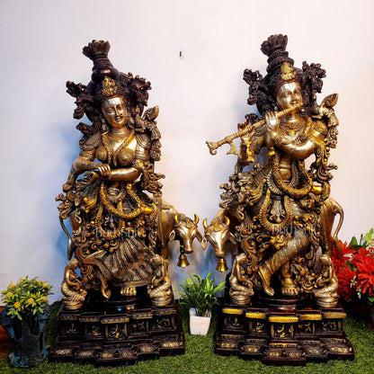 Exquisite 29 Inch Pure Brass Radha Krishna with Cow idols