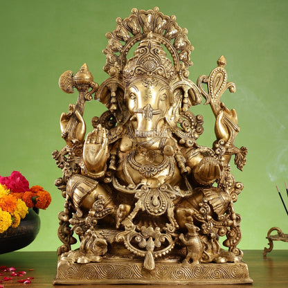 Large Ganapati Statue: Blessing Ganesha Brass Idol